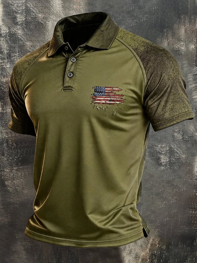 Camisa polo retro Patriotic Color-Block de manga corta para hombre