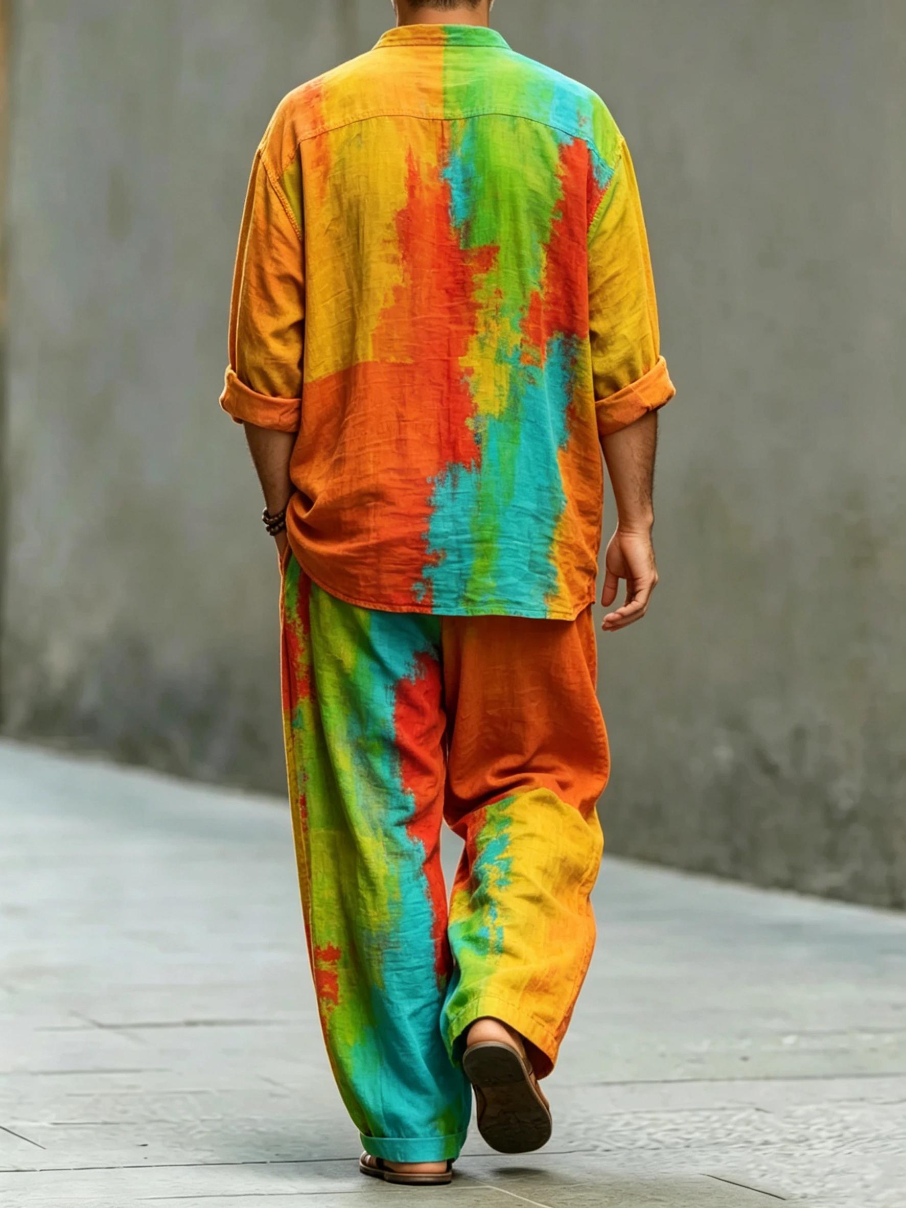 para hombre de modaable Abstract Art Print de algodón camisa Set