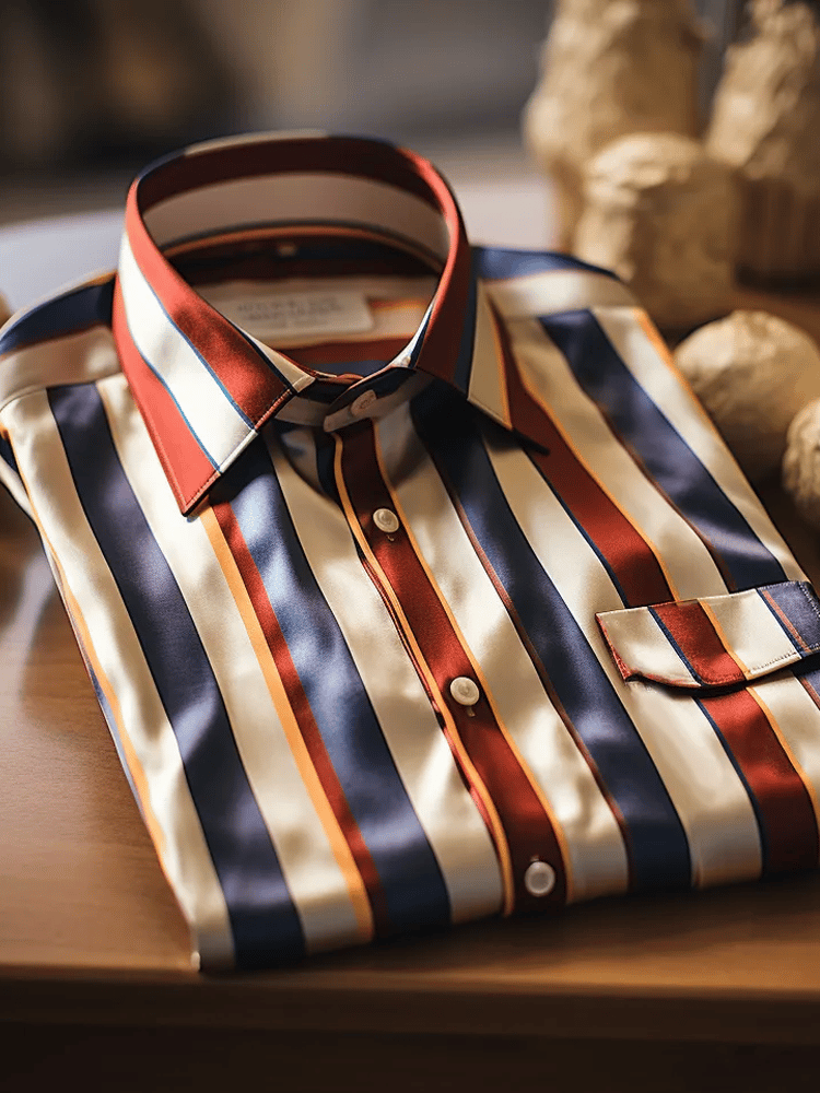 Camisa de lujo Romantic Contrast Color estampado de manga larga para hombre