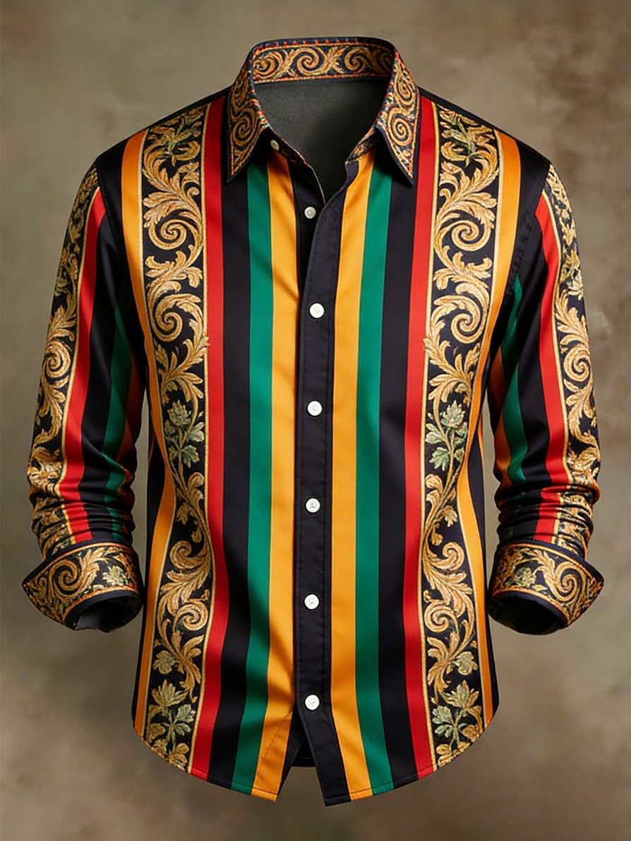 Camisa retro ejecutivo en bloques de color a rayas diseño de manga larga para hombre