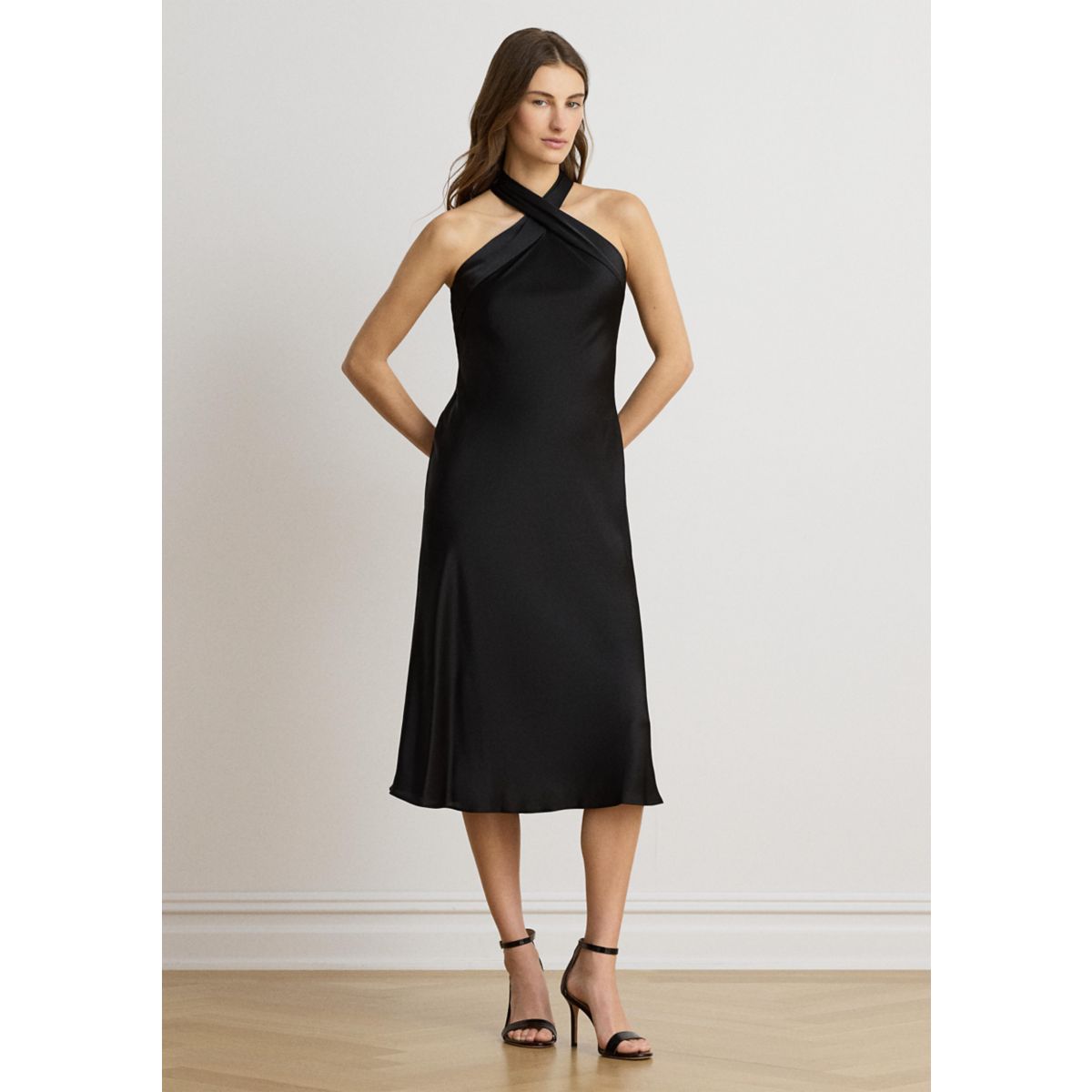 Tie-Back Charmeuse Halter Cocktail Dress - 1