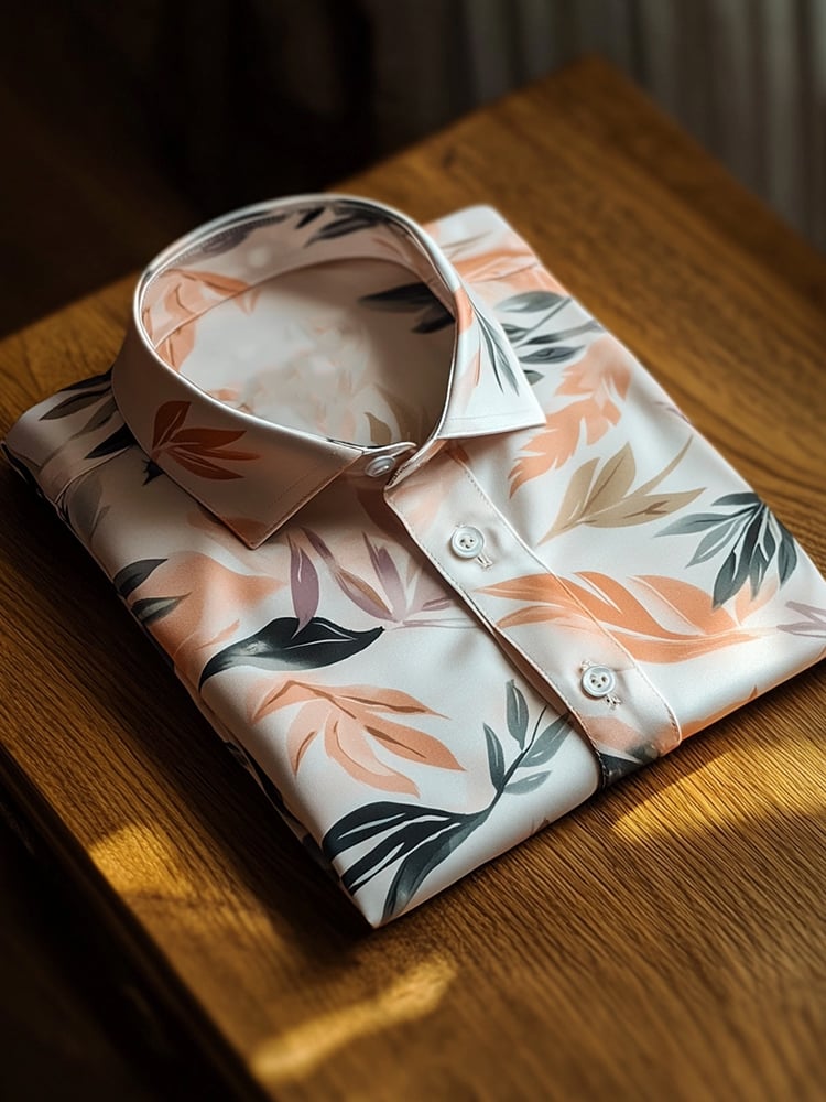 Camisa ejecutivo casual Pastel Leaf solapa de manga corta para hombre