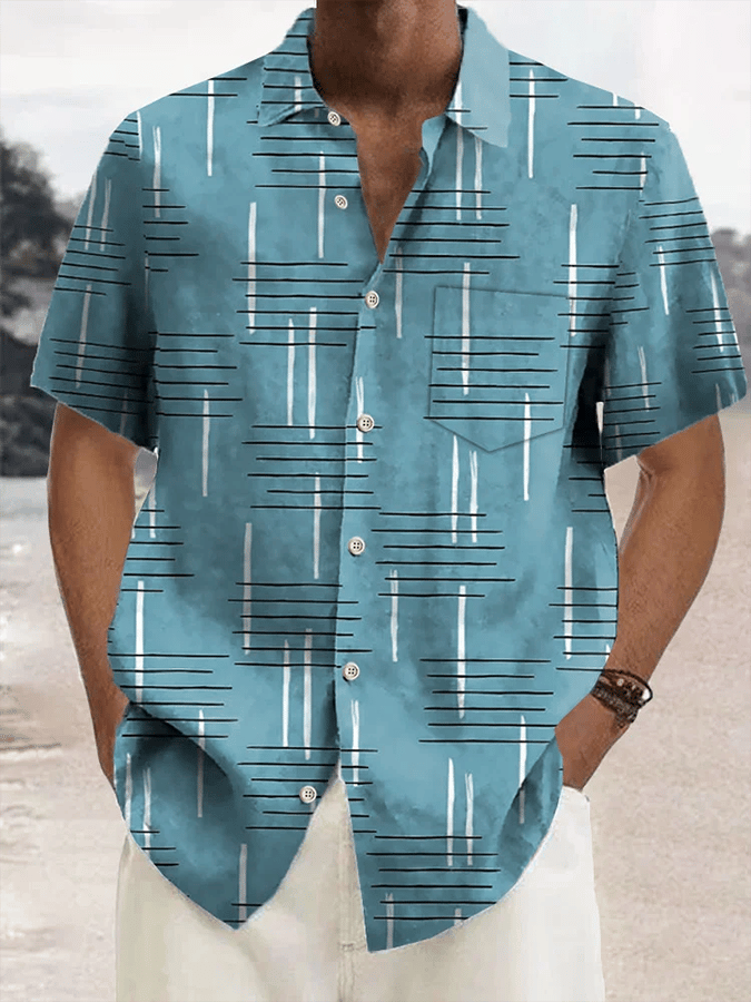 Camisa vintage Textured estampado casual (With Pockets) para hombre