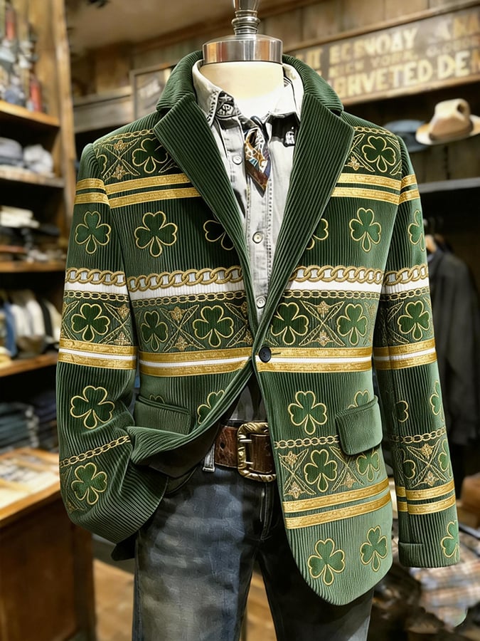 Chaqueta St. Patrick's Day Clover a cuadros Suit para hombre