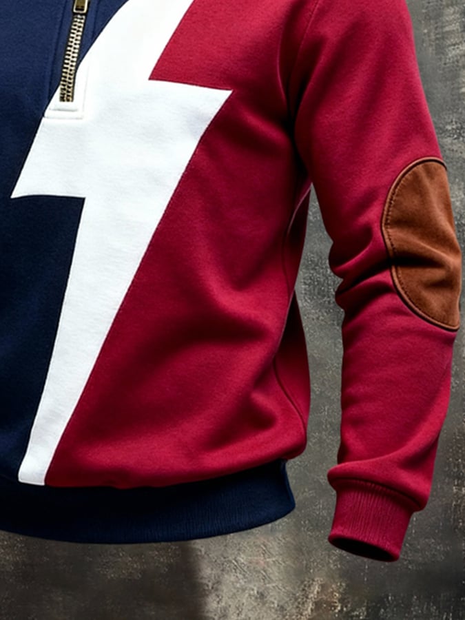 Sudadera vintage Color-Block estampado con cierre para hombre