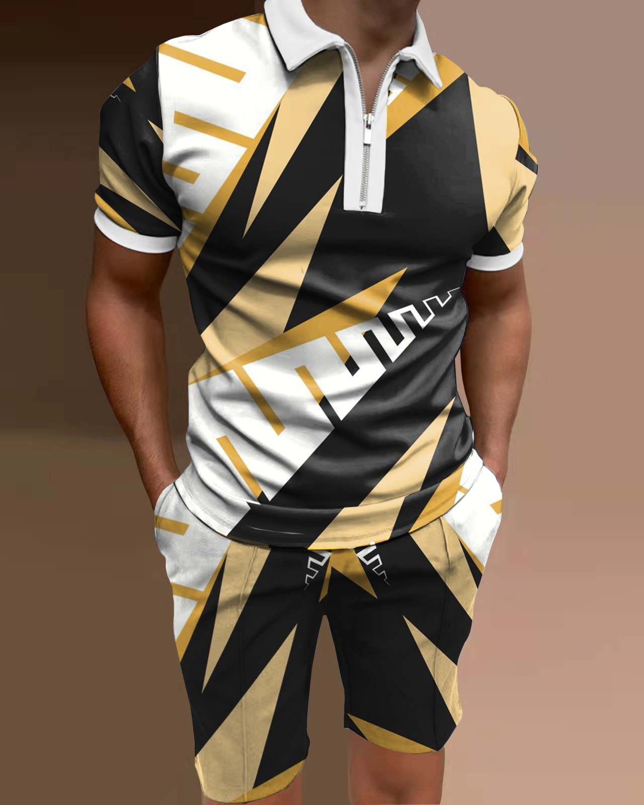 Conjunto de dos piezas camisa polo diagonal rayas para hombre