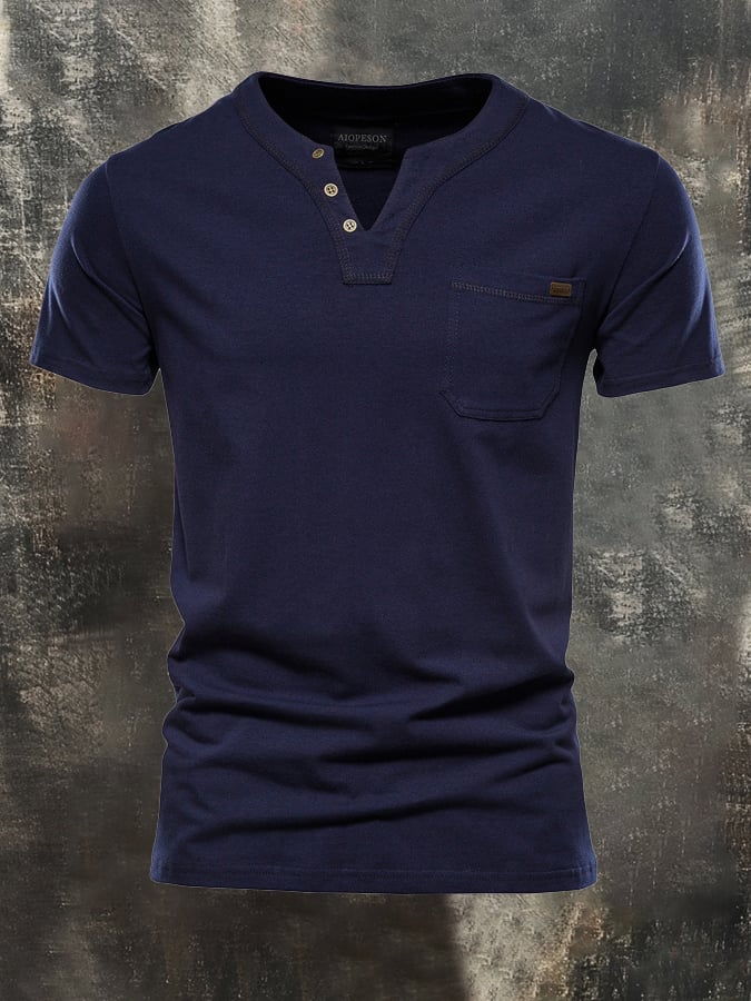 Camiseta Versatile de color sólido casual Slim-Fit de manga corta de algodón para hombre