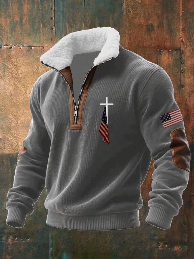 Sudadera Faith estampado tejidoted Fabric cierre Fur cuello de manga larga para hombre