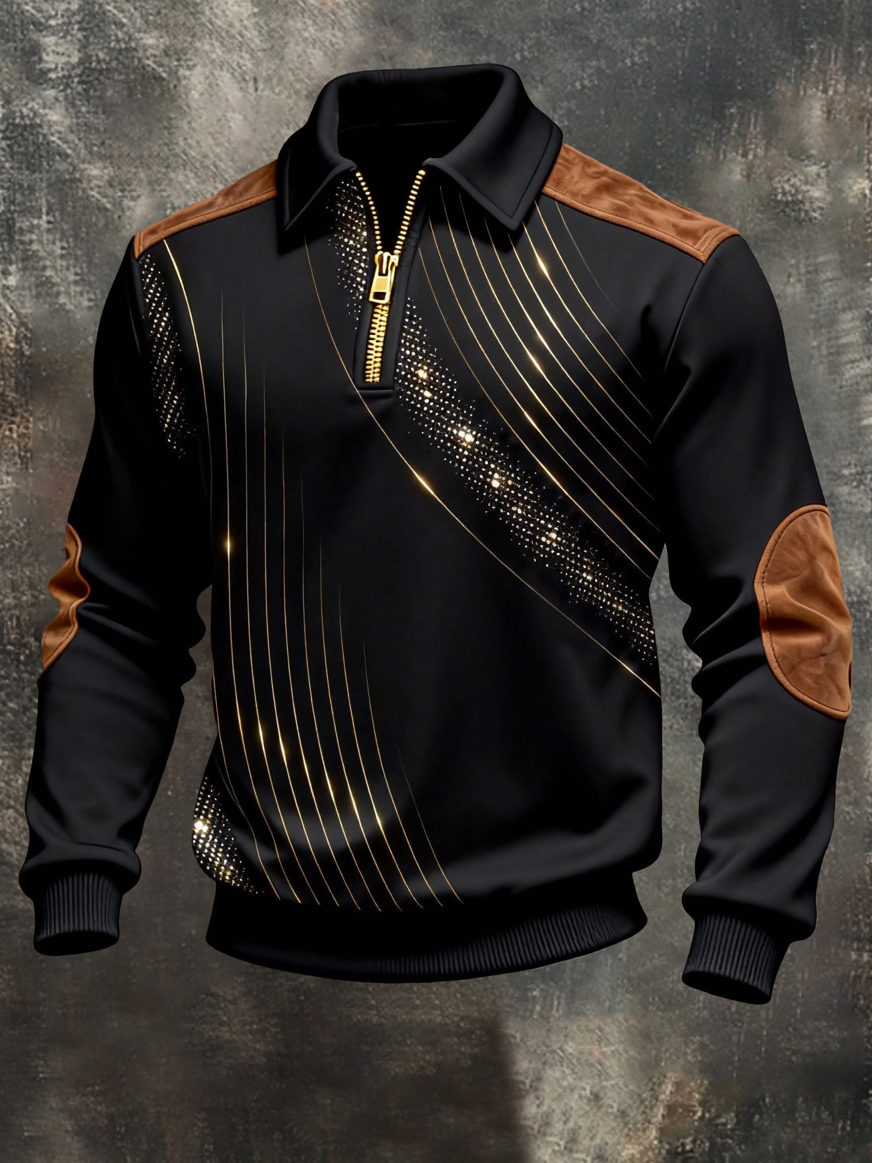 Sudadera vintage Color-Block estampado con cierre con gorrasucha para hombre