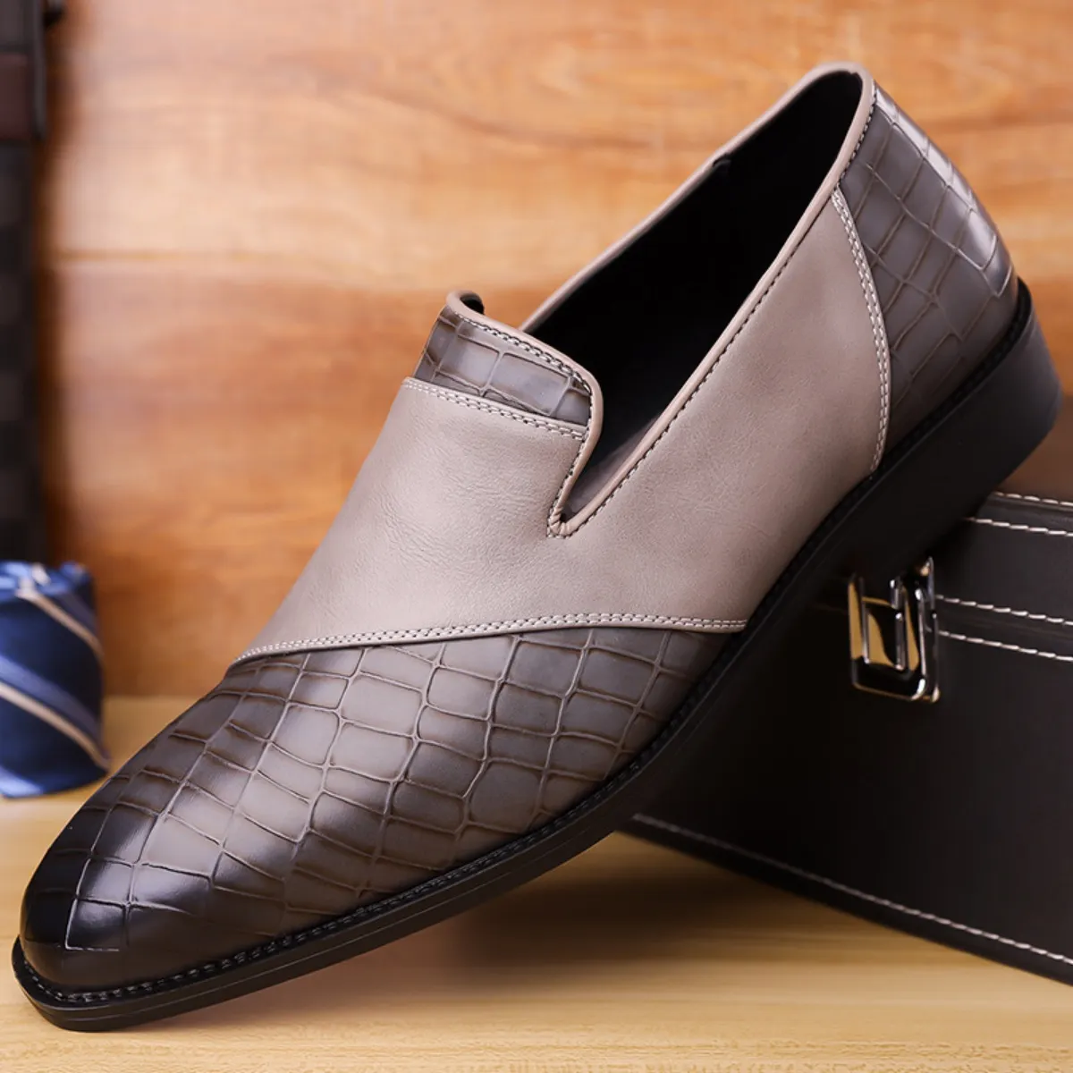 para hombre Two Tone Crocodile Embossed Contrast Spliced Slip On mocasines Dress zapatos