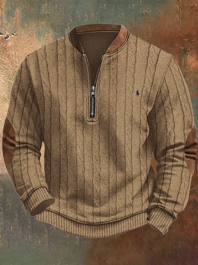 Sudadera retro ejecutivo estampado Zip cuello para hombre