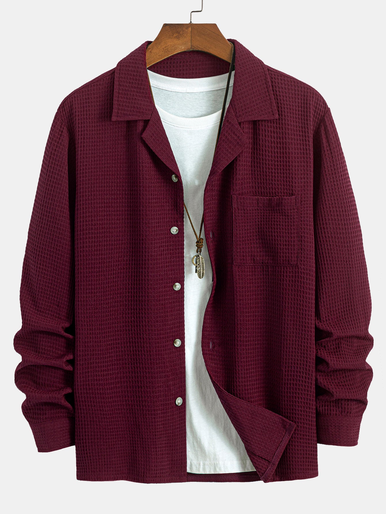 Camisa de manga larga Waffle Cuban Collar