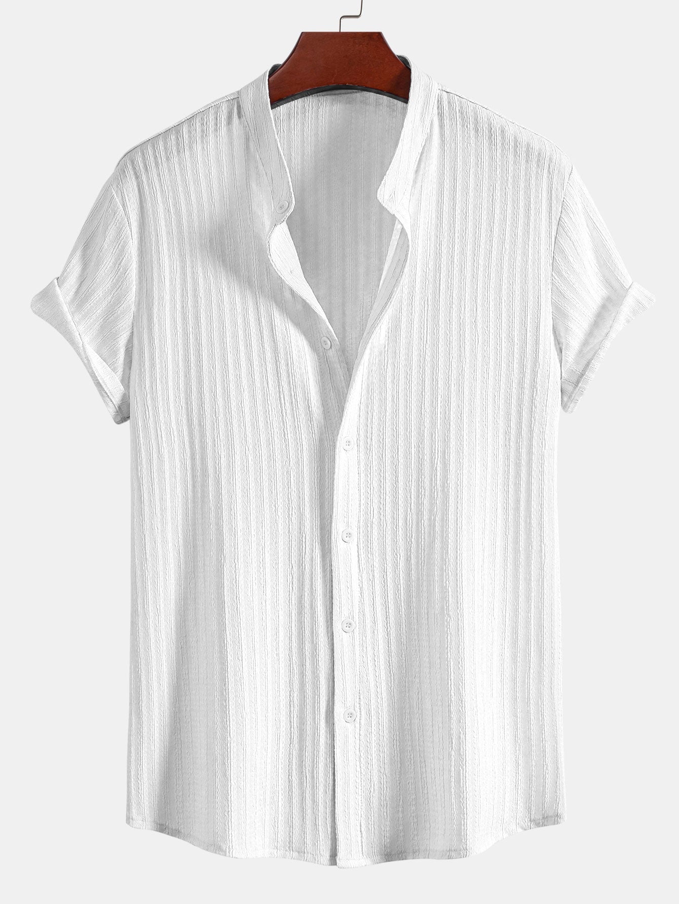 Camisa Muscle Fit Texture Ribbed Stand Collar
