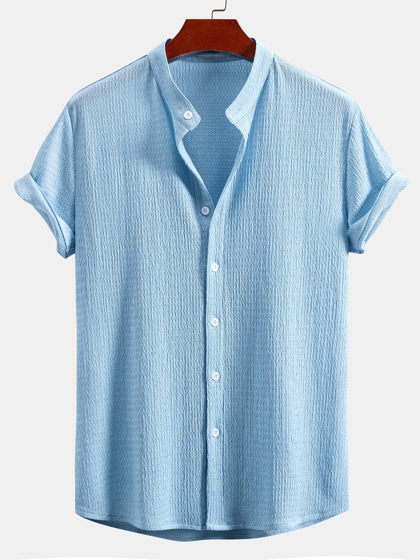 Camisa Muscle Fit Crinkled Textured Stand Collar