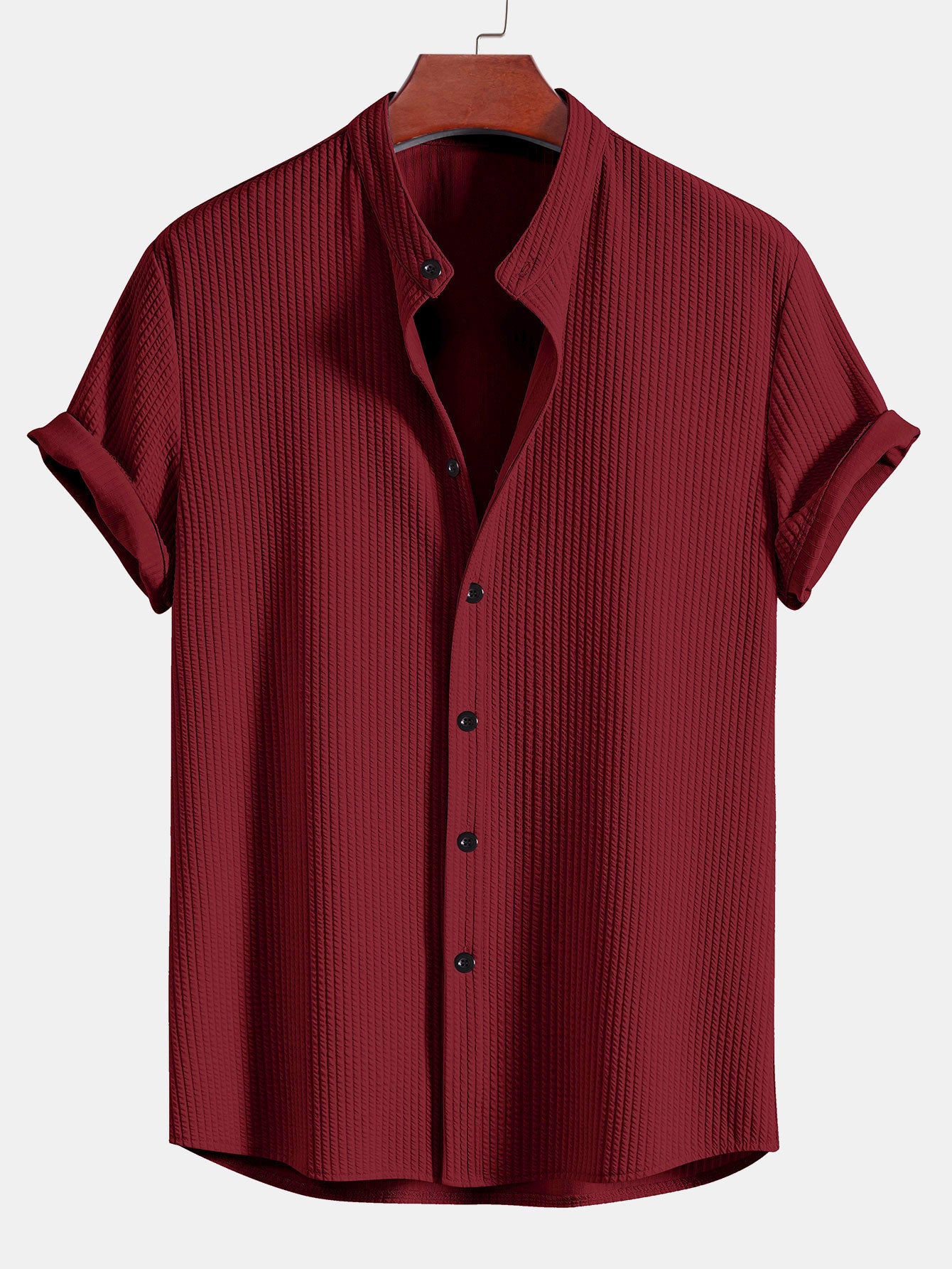 Camisa Muscle Fit Ribbed Stand Collar