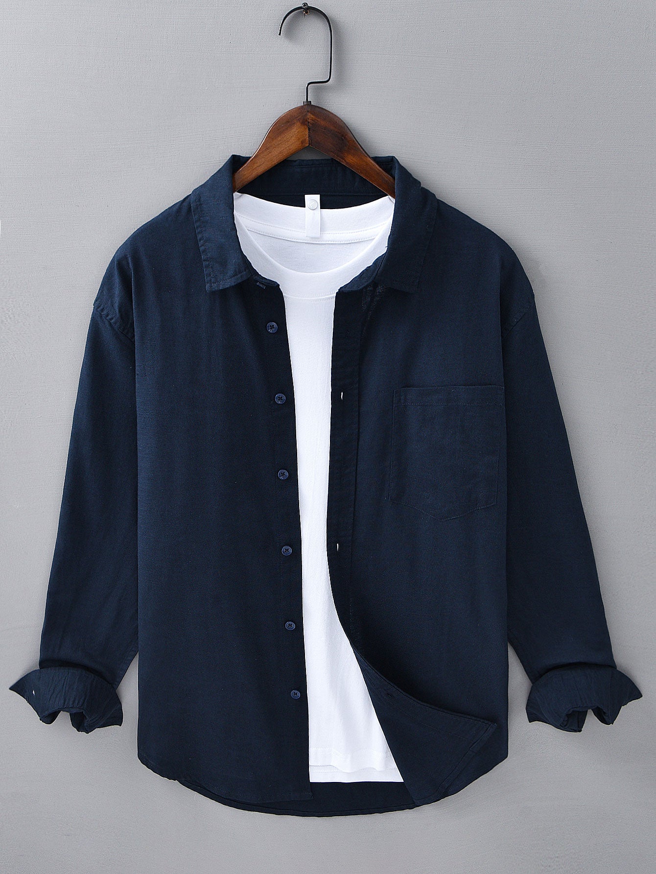 Camisa de manga larga de lino de algodón With Pocket