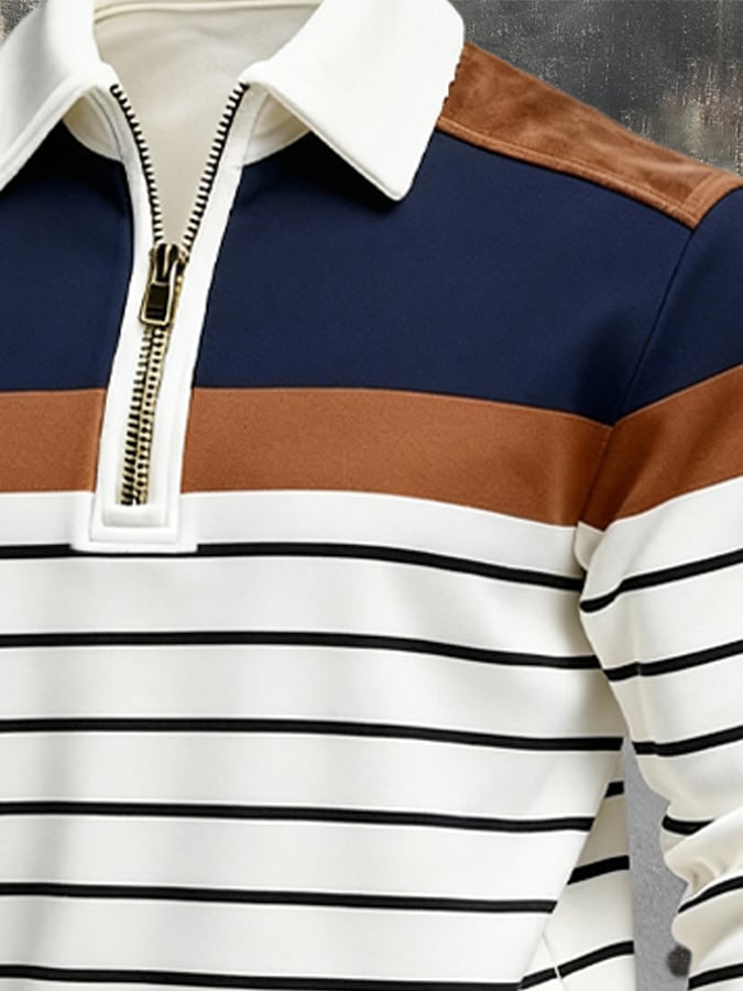 Sudadera retro en bloques de color estampado cierre para hombre