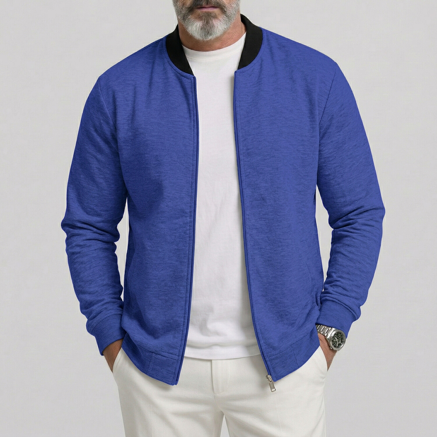 Chaqueta de color sólido Baseball Collar Utility Pocket de corte entallado casual Zipper para hombre