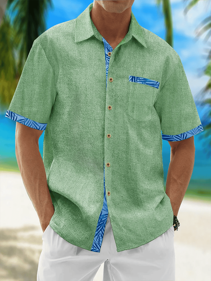 Camisa Resort Style Contrast estampado casual de manga corta para hombre