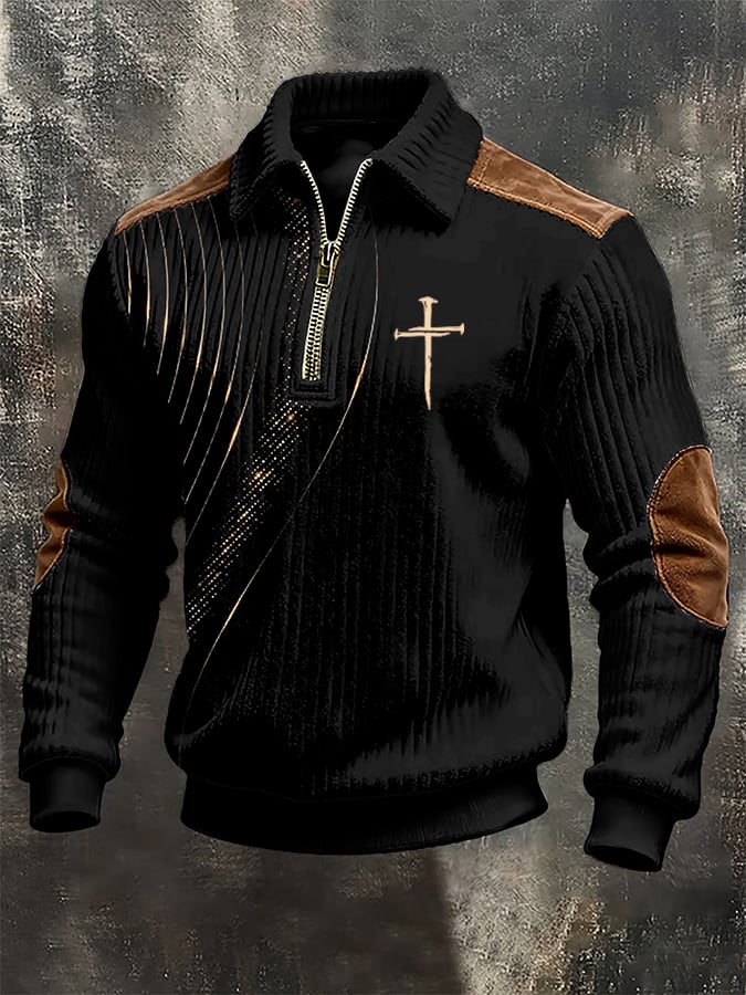 Sudadera vintage Faith Cross Design estampado casual cierre para hombre