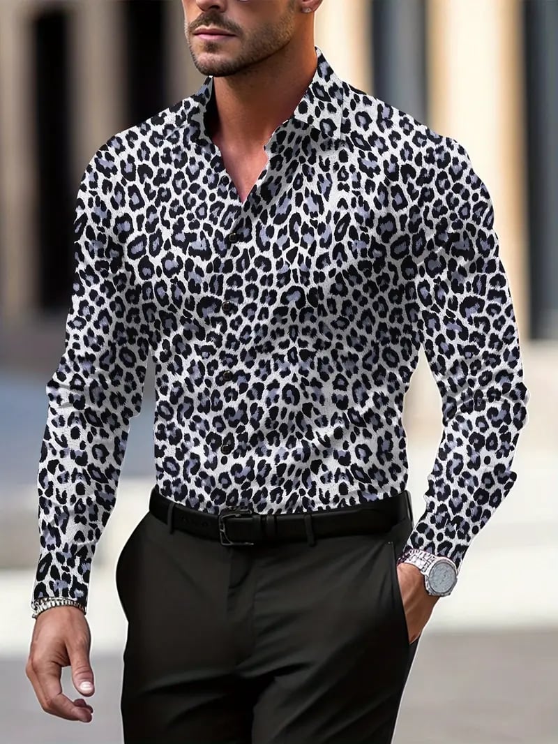 Camisa Street Style ejecutivo casual estampado de manga larga para hombre