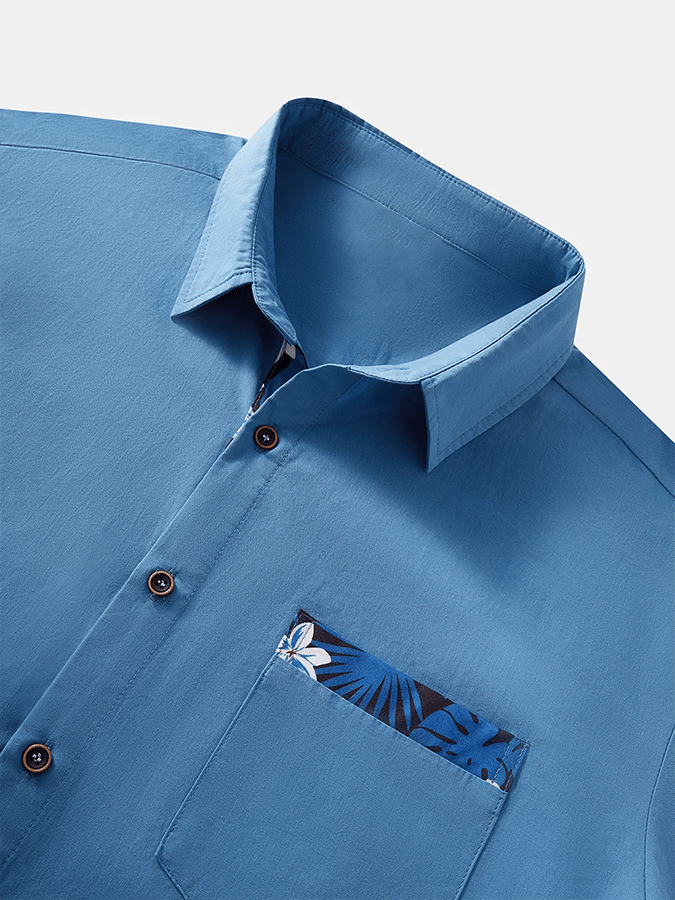 Camisa hawaiano Contrast Patchpara trabajo Design estampado With bolsillos de manga corta para hombre