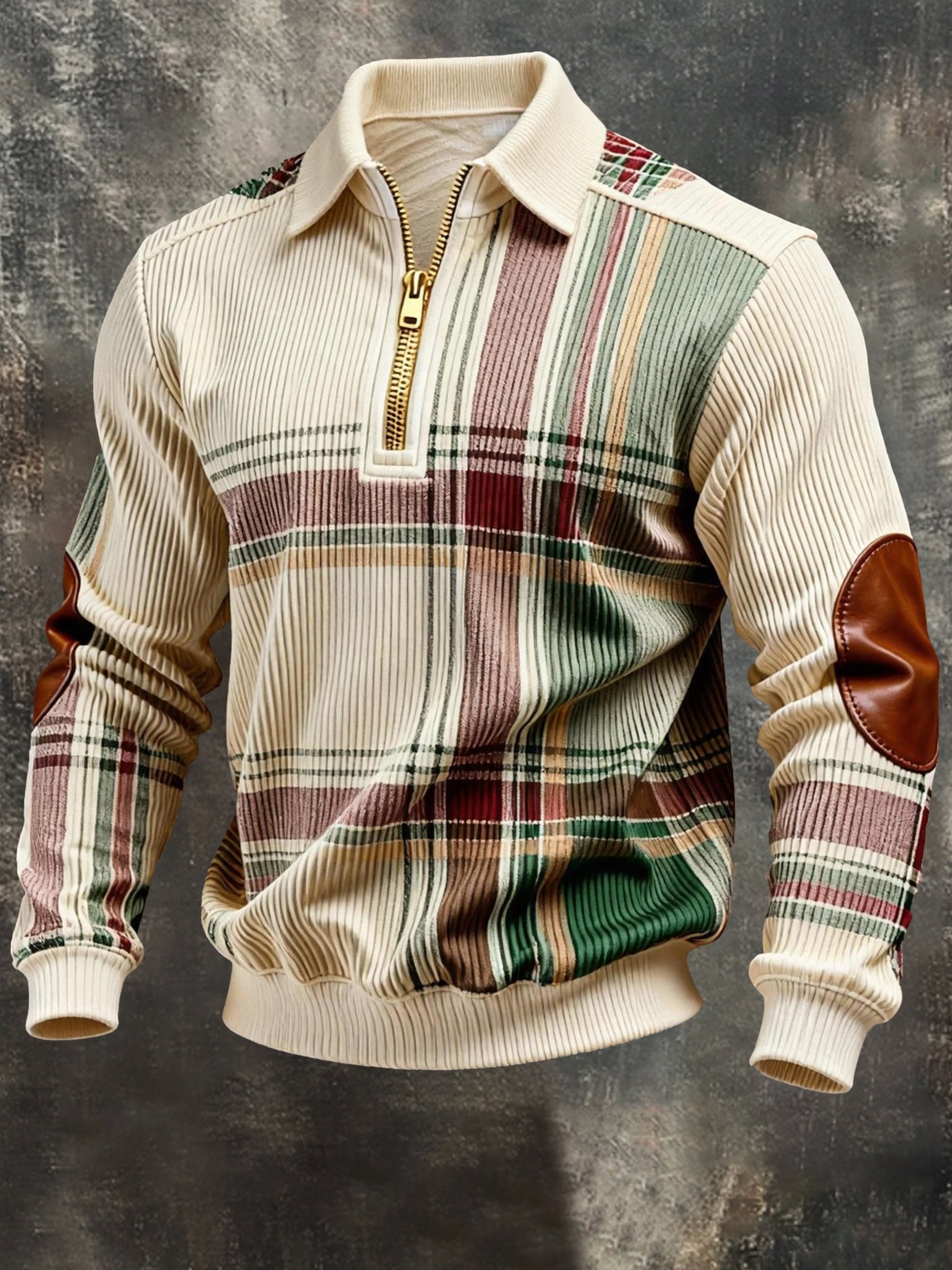 Sudadera vintage Color-Block estampado con cierre con gorrasucha para hombre