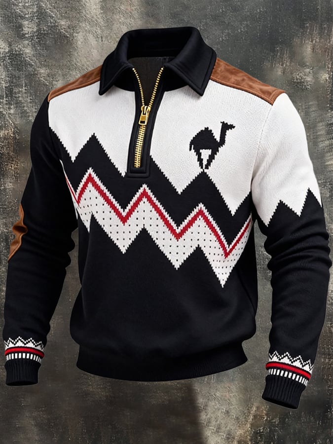 Sudadera retro en bloques de color estampado cierre para hombre