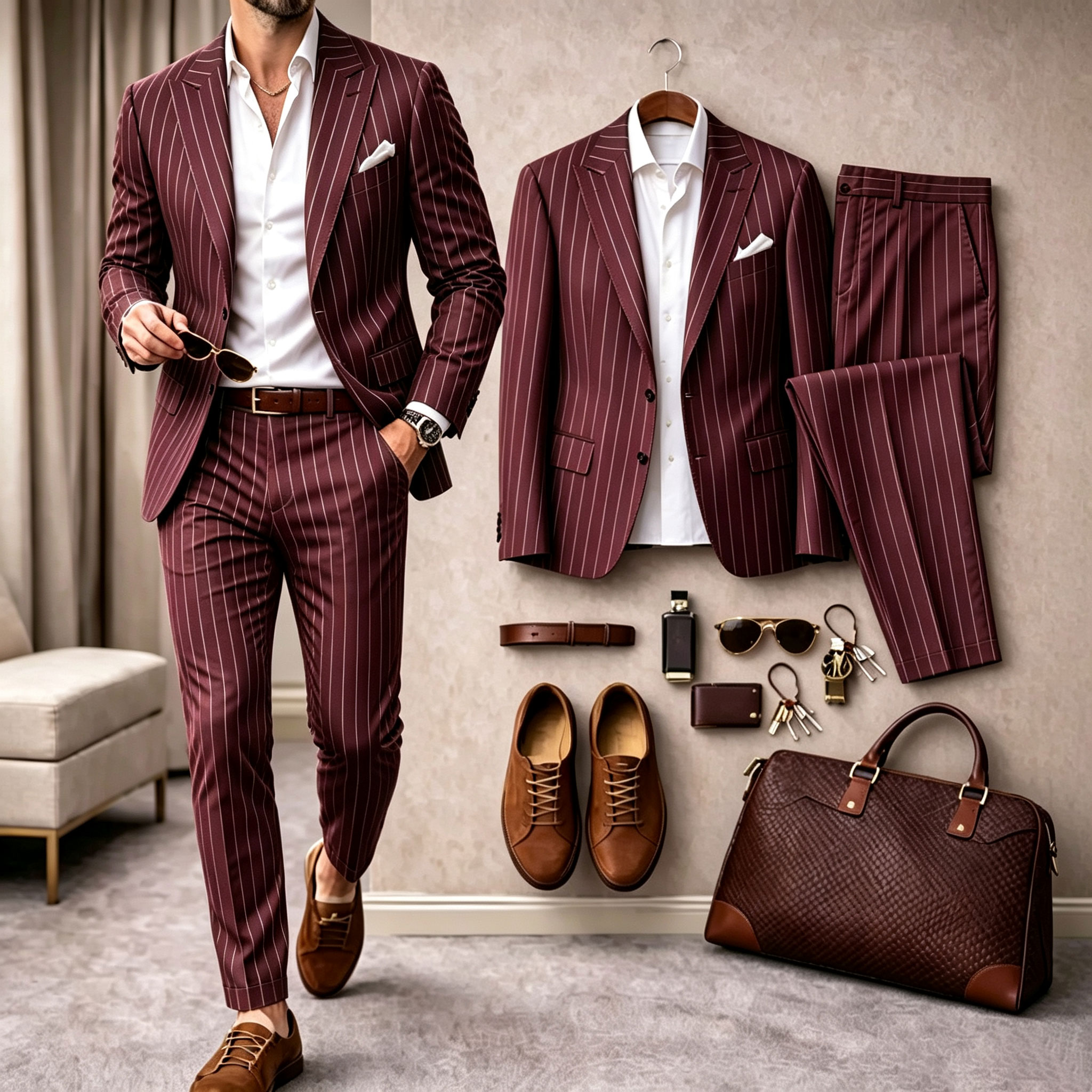 para hombre a rayas de manga larga camisa and pantalón Suit Set