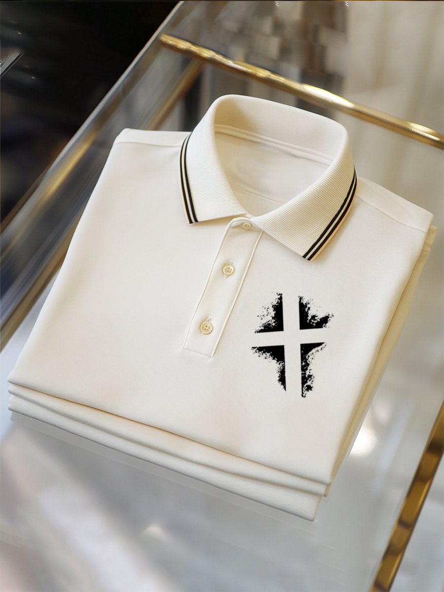 Camisa polo ejecutivo casual Cross Button de manga corta para hombre
