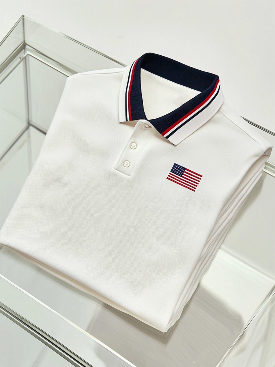 Camisa polo ejecutivo casual Independence Day Button de manga corta para hombre