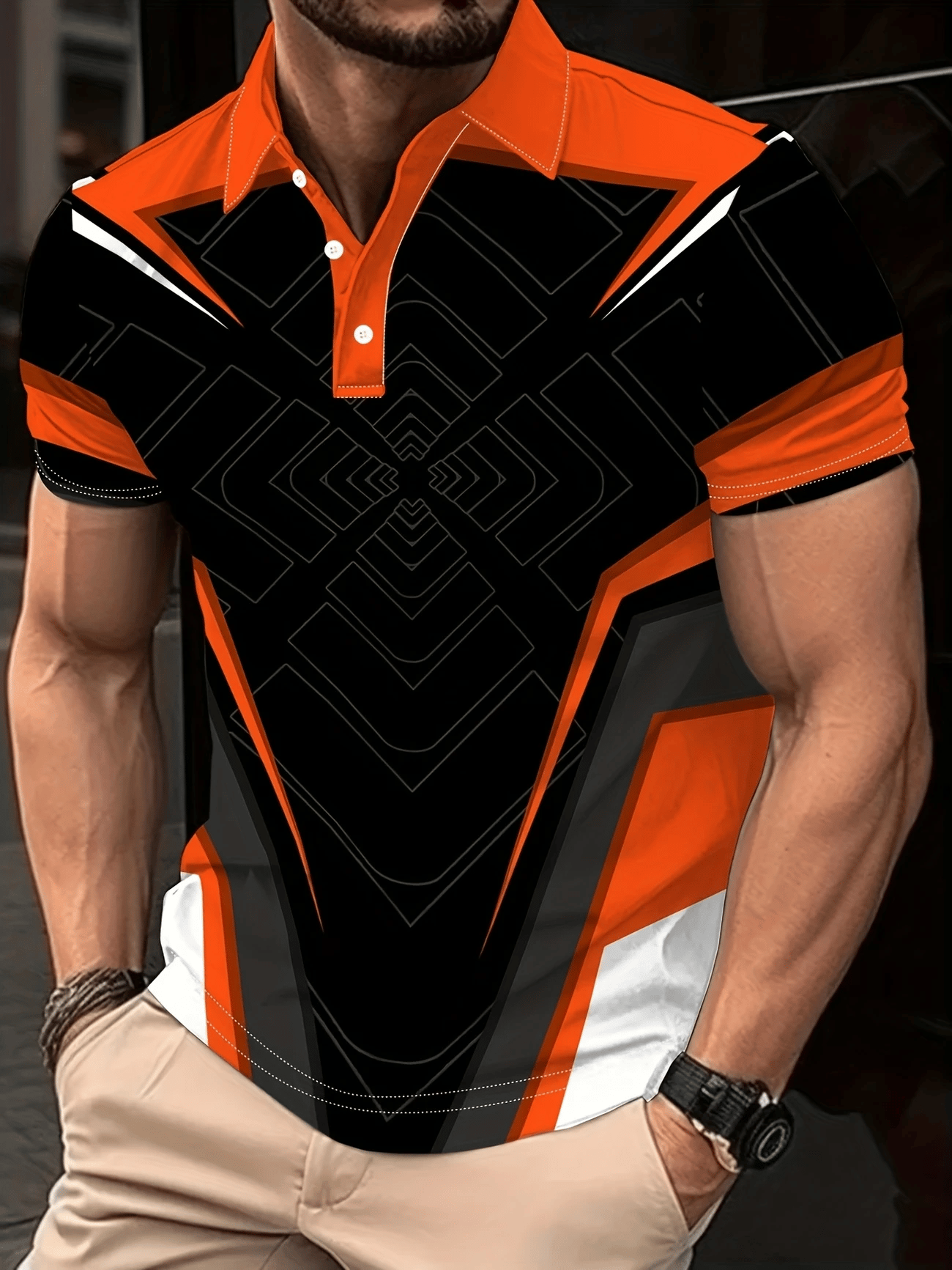 Camisa polo ejecutivo Logo con botones de manga corta para hombre