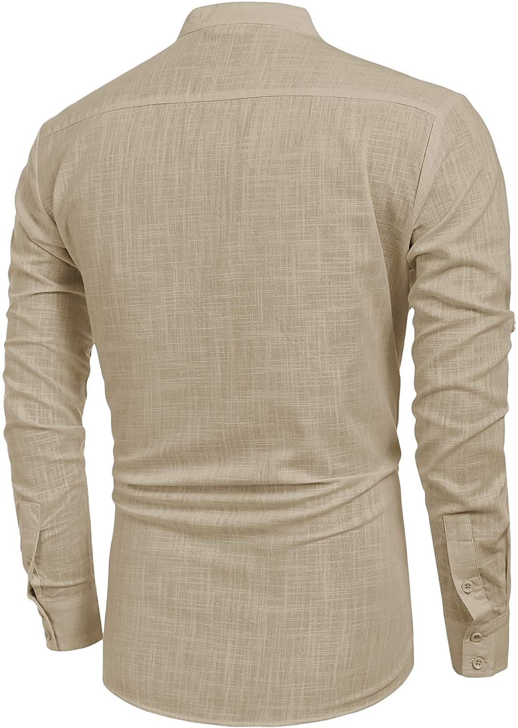 Camisa de lino camisa Band cuello camisa Popover camisa Summer camisa Beach Wear de color sólido hawaiano Holiday Black White Yellow Pink de manga larga Henley Summer Spring Clothing Apparel con botones para hombre - vista 4