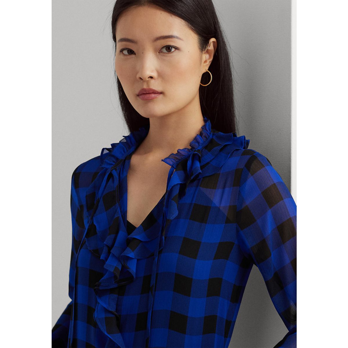 Buffalo Check Ruffled Georgette Blouse - 3