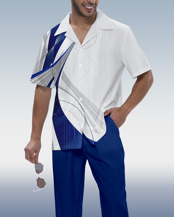 Rianmond Colorblock estampado de manga corta Walking Suit 519 para hombre