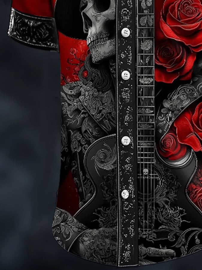 Camisa casual Dark Skull Art satén para hombre