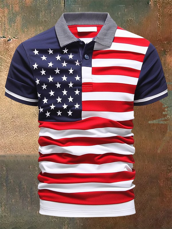 Camisa polo clásico ejecutivo Flag Independence Day de manga corta para hombre
