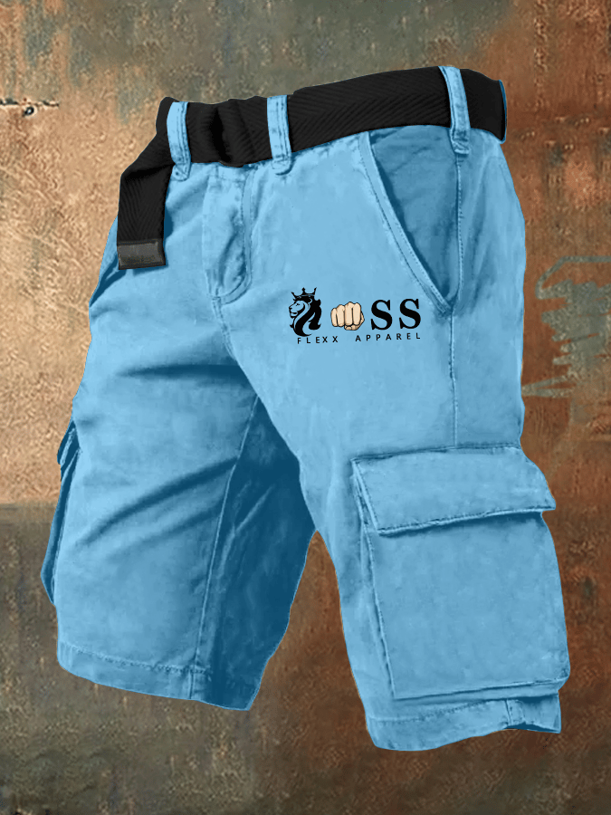 para hombre retro Letter Print Cargo shorts (Belt Not Included)