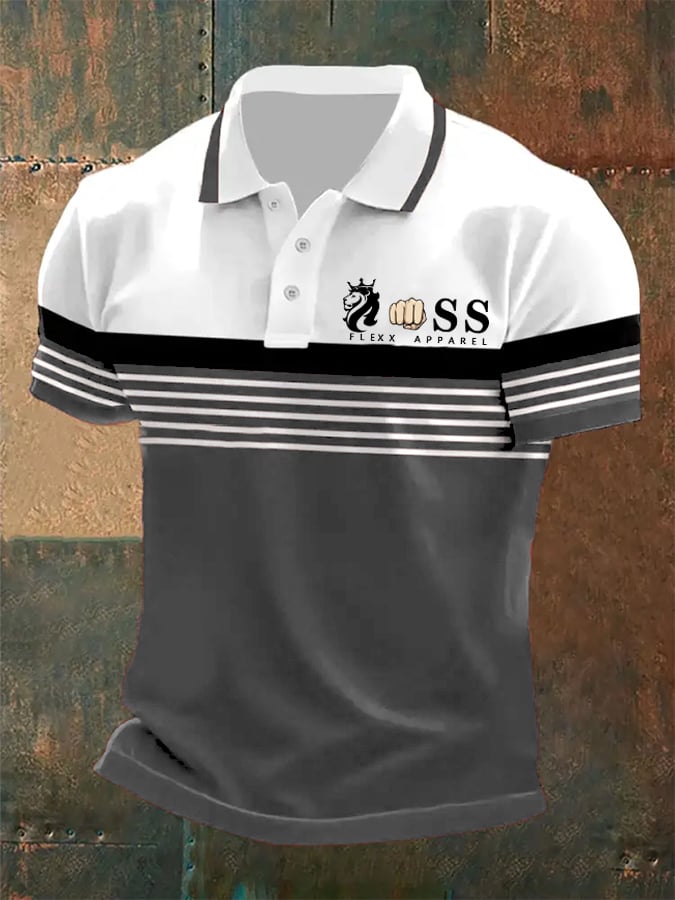 Camisa polo retro Letter estampado casual para hombre