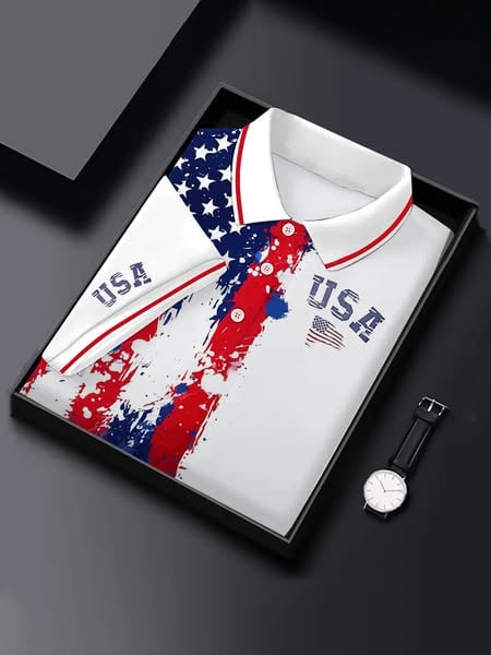 Camisa polo retro Independence Day estampado para hombre