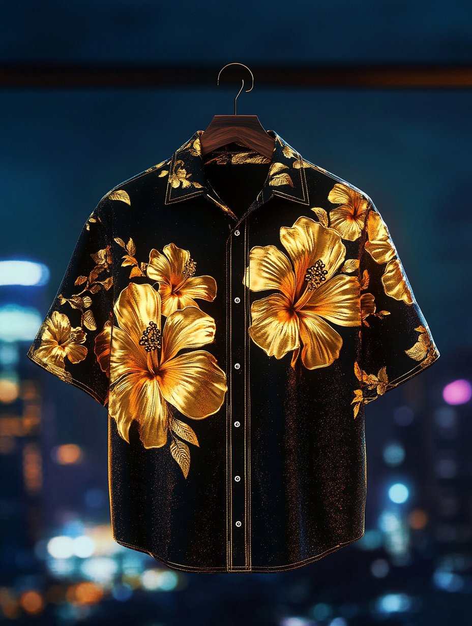 Camisa solapa hawaiano retro casual Vacation de manga corta para hombre