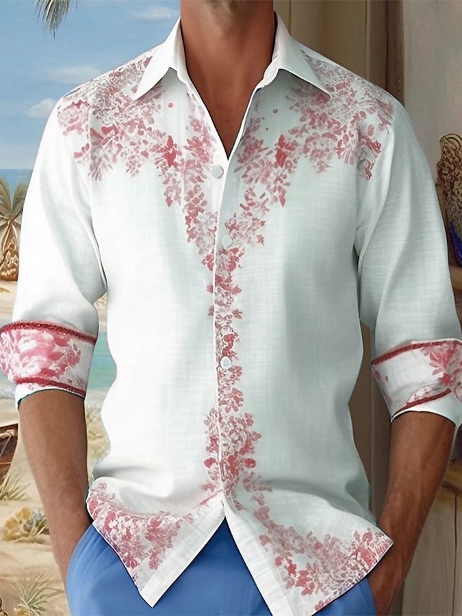 Camisa estampado Vacation casual de manga larga para hombre