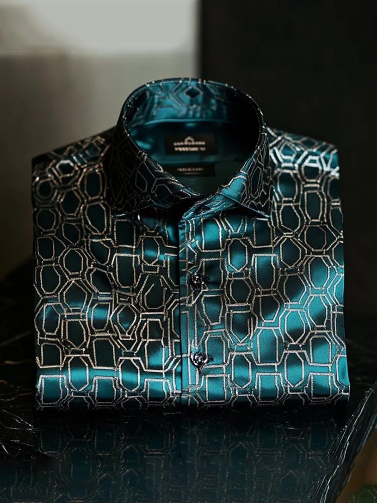 Camisa satén Luxe de manga larga con botones para hombre