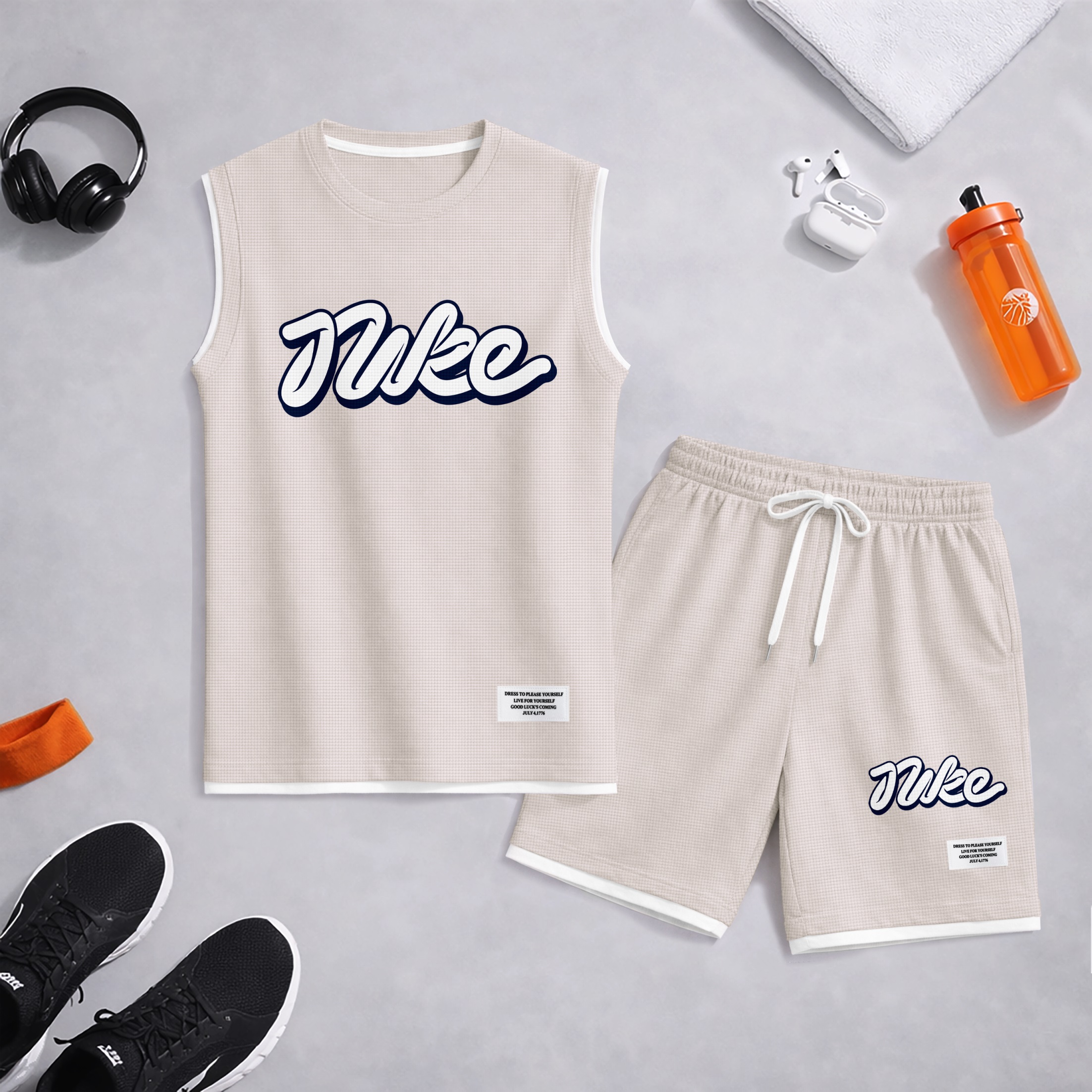 Shorts Graphic Letter Summer Set Sleeveless Tank Top & Matching Outfit, Lightweight casual Streetwear Athletic Set for Everyday & Holiday para hombre