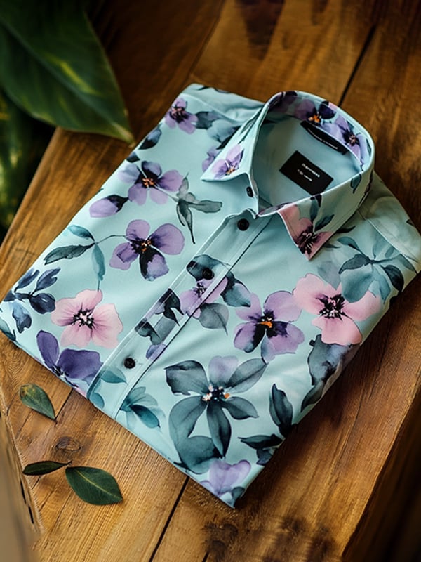 Camisa casual Watercolor floral estampado de manga larga para hombre