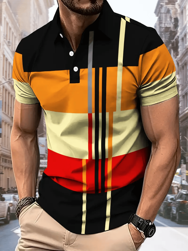 Camisa polo ejecutivo rayas Lettering con botones para hombre