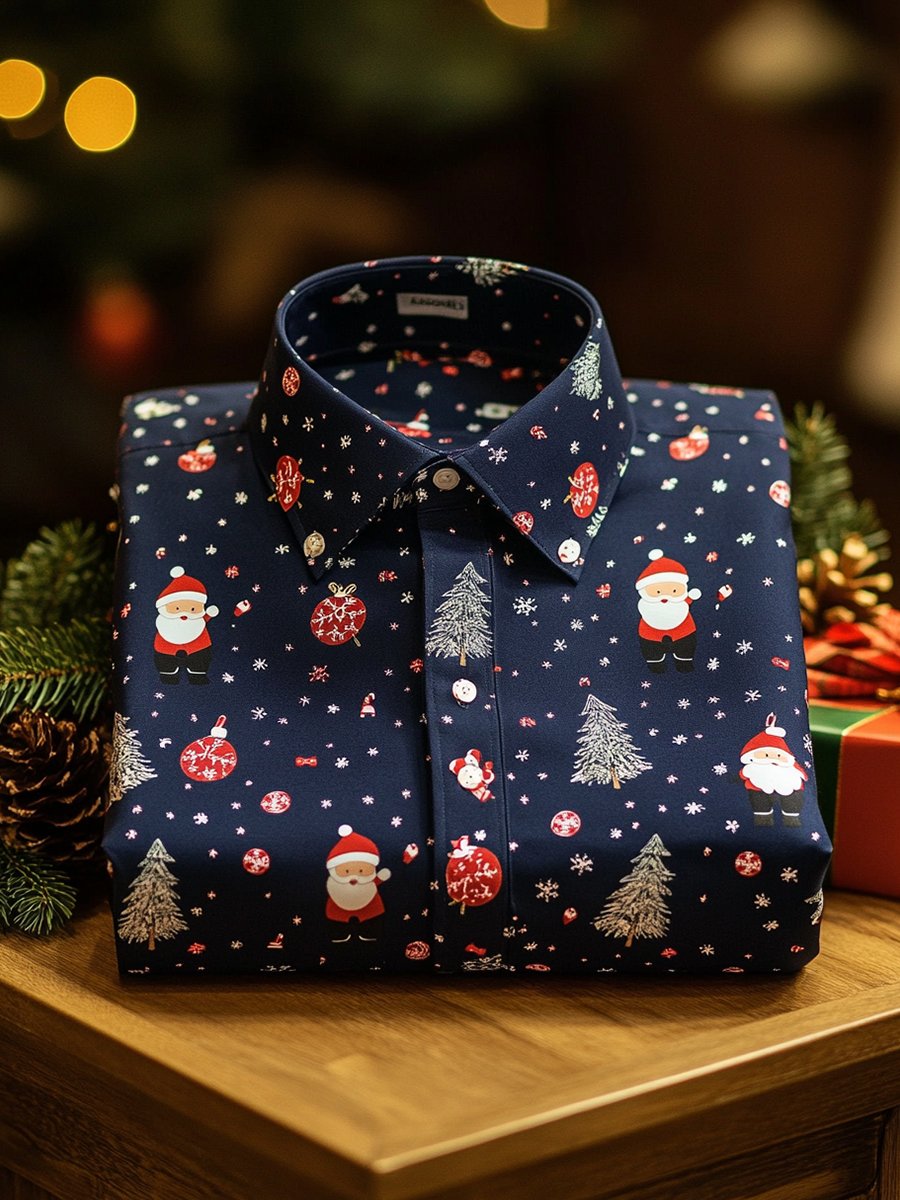 Camisa ejecutivo Christmas estampado de manga larga para hombre