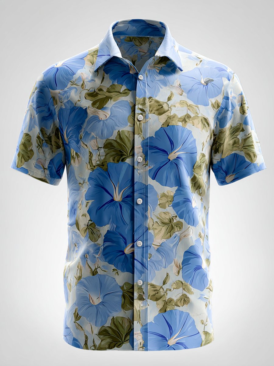 Camisa ejecutivo casual floral gráfico solapa de manga corta para hombre
