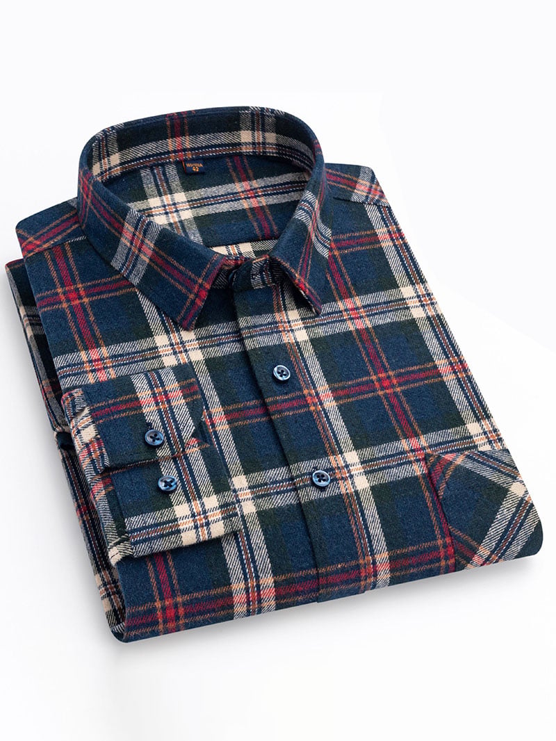 Camisa retro a cuadros de algodón para hombre