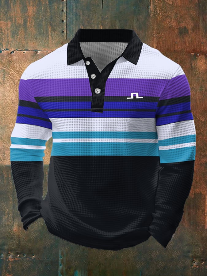 Camiseta retro Waffle Color Stitching solapa para hombre